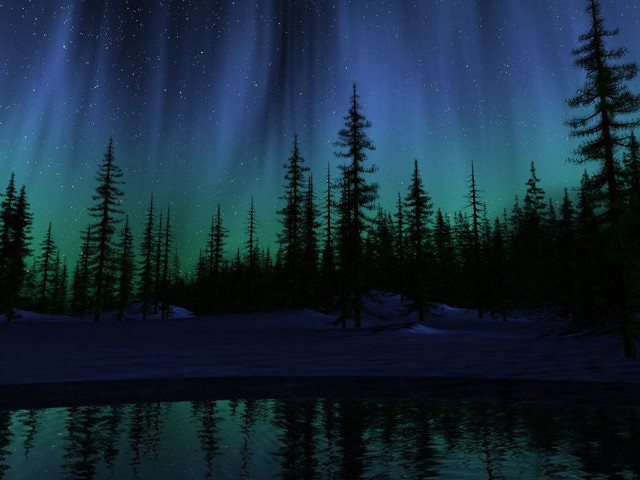 Night lake trees aurora lights #2 free wallpaper for desktop - medium preview image