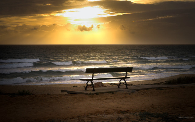 Bench beach sunset waves magic free wallpaper for desktop - medium preview image