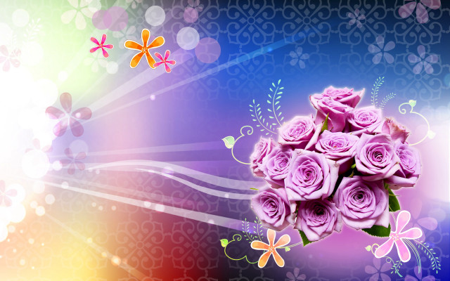 Pink roses bouquet colorful background free wallpaper for desktop - medium preview image