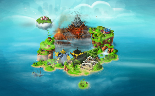 Cartoon island water sky clouds free wallpaper for desktop - medium preview image