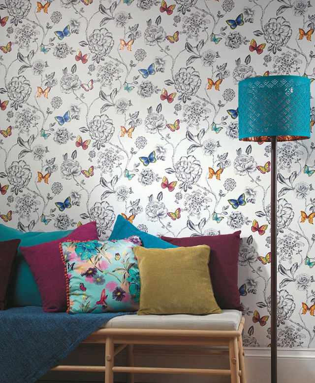 Couch bluelamp butterfly floral leaf free wallpaper for mobile - medium preview image