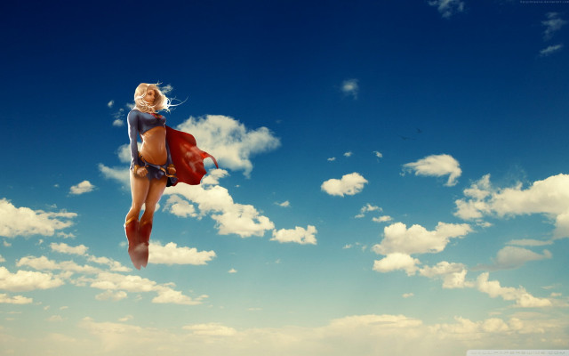 Woman flying bikini red cape #2 free wallpaper for desktop - medium preview image