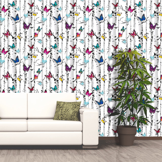 White couch butterflies potted plant free wallpaper for tablet - medium preview image