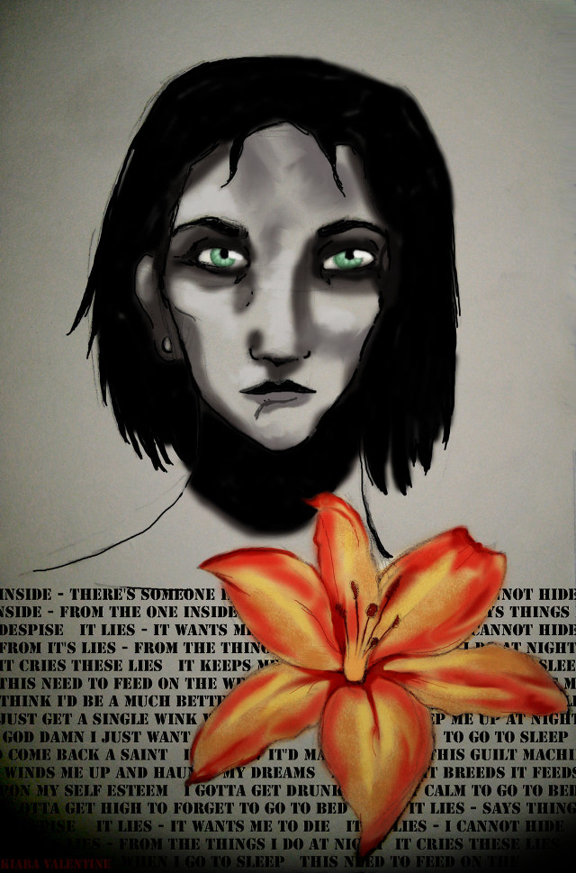 Woman flower poem drawing art free wallpaper for mobile - medium preview image