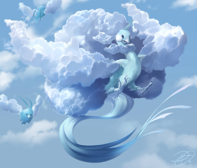 Blue dragon flying clouds birds free wallpaper for desktop - medium preview image