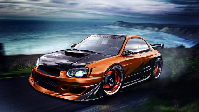 Car driving ocean road cloudy free wallpaper for desktop - medium preview image