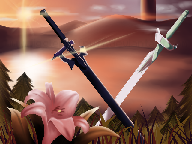 Sword flower castle sunset image free wallpaper for desktop - medium preview image