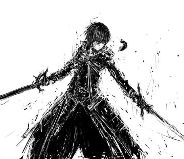 Drawing person sword black white free wallpaper for desktop - medium preview image