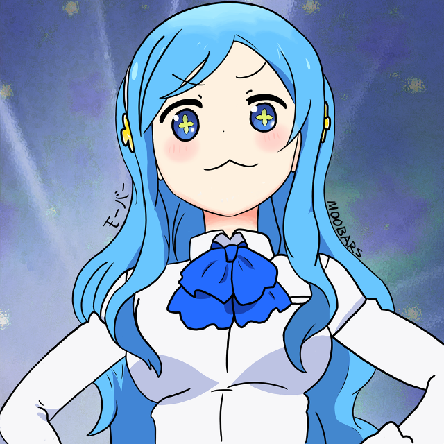 Cartoon girl blue hair bow free wallpaper for tablet - medium preview image