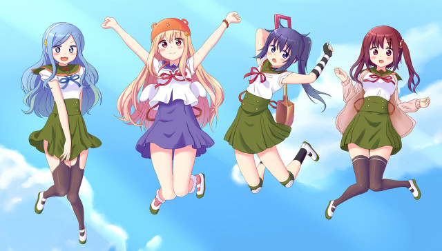 Four girls flying school uniforms free wallpaper for desktop - medium preview image