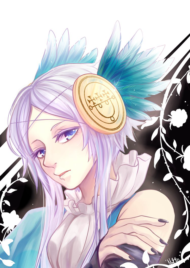 Blue haired girl feather hat free wallpaper for mobile - medium preview image