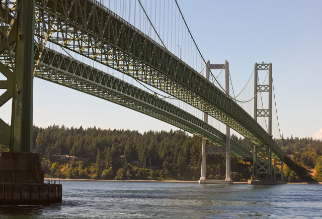 Bridge water forest boat scenery free wallpaper for desktop - medium preview image