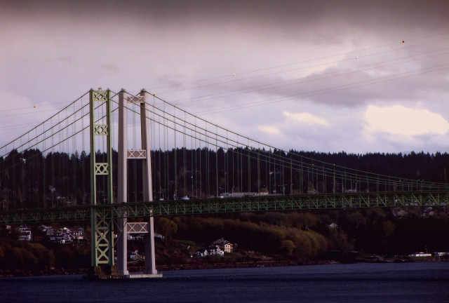 Bridge clock cloudy sky town free wallpaper for desktop - medium preview image