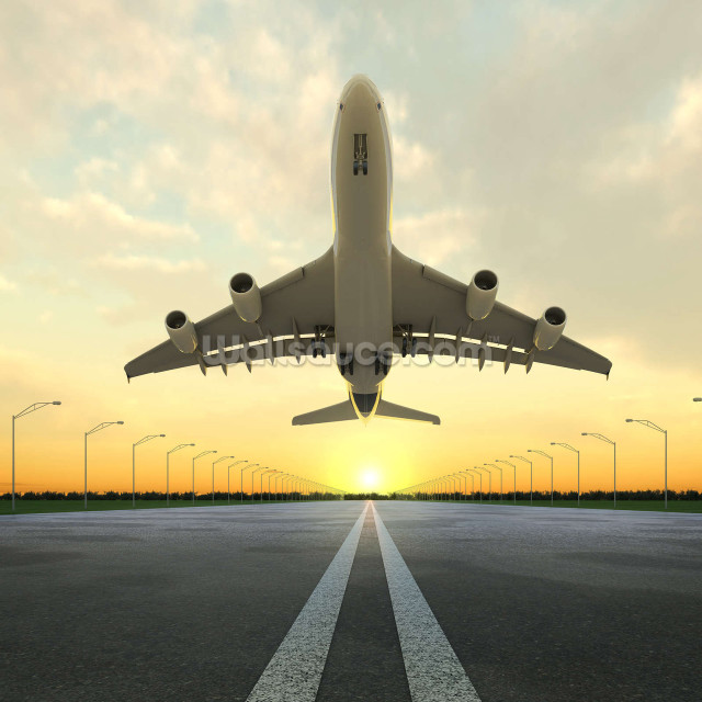 Jetliner runway sunset streetlights flying free wallpaper for tablet - medium preview image