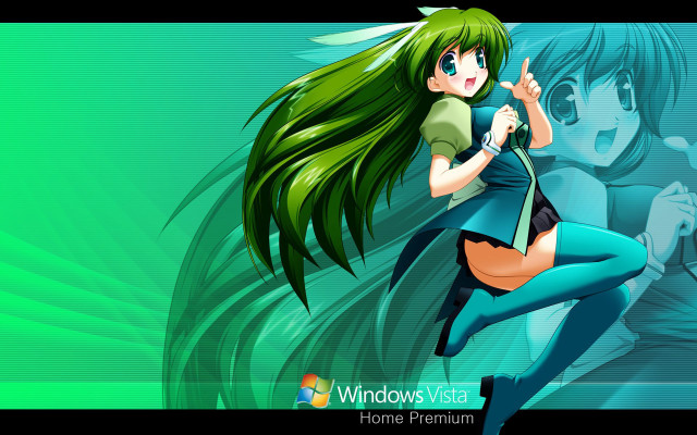 Green haired magical girl running free wallpaper for desktop - medium preview image
