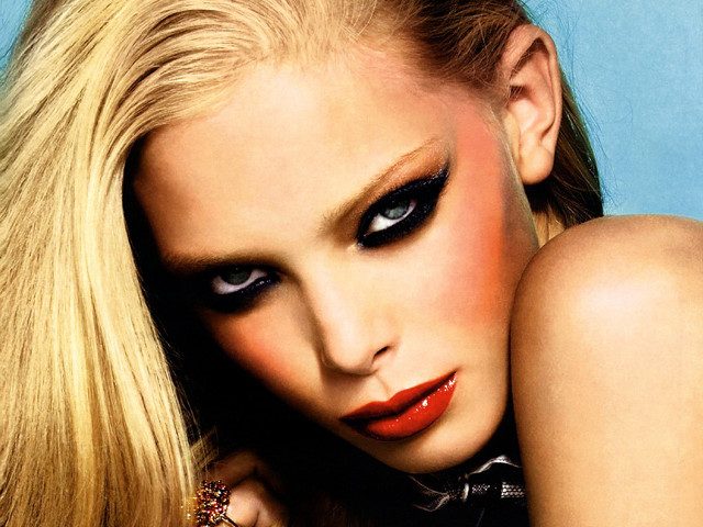 Blonde woman black makeup pose free wallpaper for desktop - medium preview image