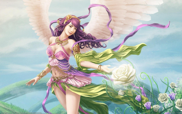 Angel wings flower painting fantasy free wallpaper for desktop - medium preview image