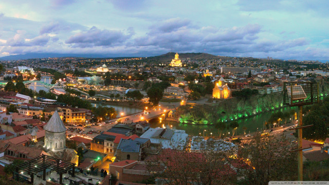City night lights buildings river free wallpaper for desktop - medium preview image