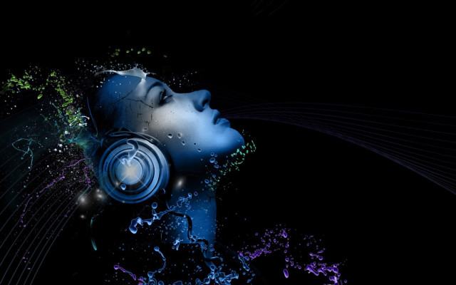 Woman headphones water splash face free wallpaper for desktop - medium preview image