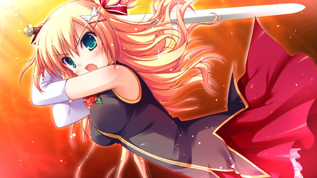 Anime girl sword red cape free wallpaper for desktop - medium preview image
