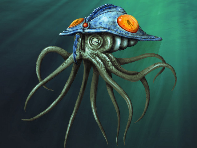 Octopus hat swimming ocean lightbulb free wallpaper for desktop - medium preview image