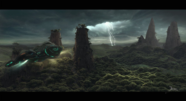 Futuristic sci fi flyer mountain free wallpaper for desktop - medium preview image