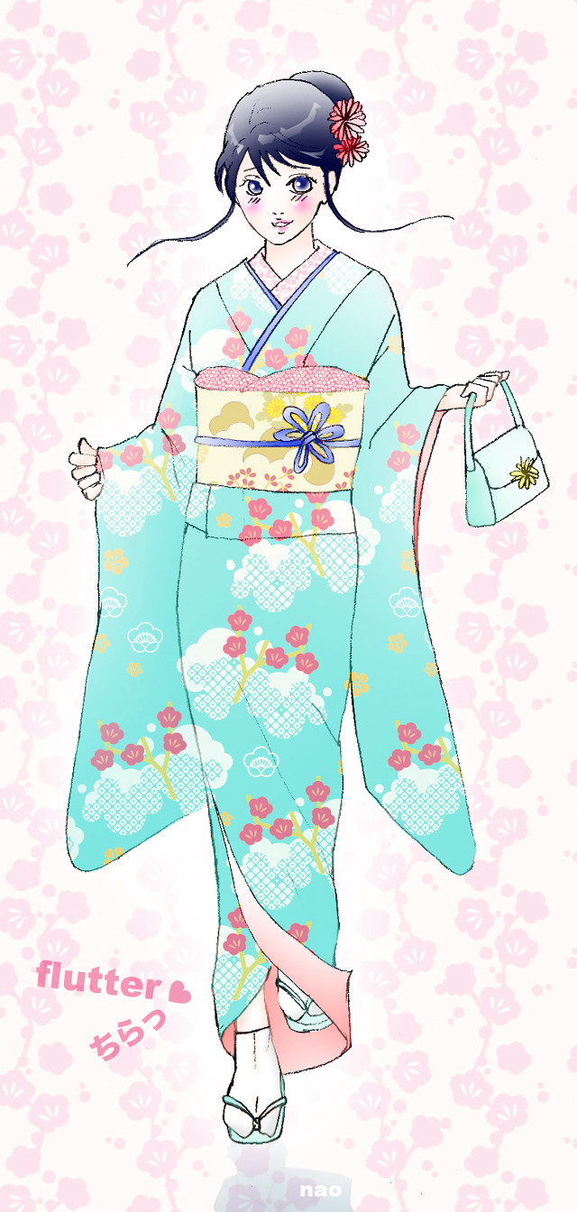 Woman blue kimono flower head free wallpaper for mobile - medium preview image