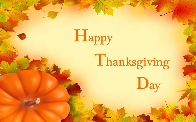 Thanksgiving card pumpkin leaves happy free wallpaper for desktop - medium preview image