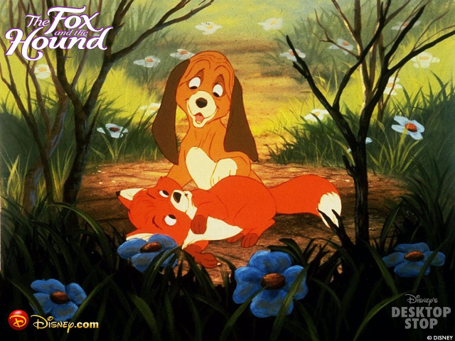 Cartoon dog fox forest flowers free wallpaper for desktop - medium preview image
