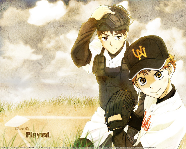 Two anime boys baseball glove free wallpaper for desktop - medium preview image
