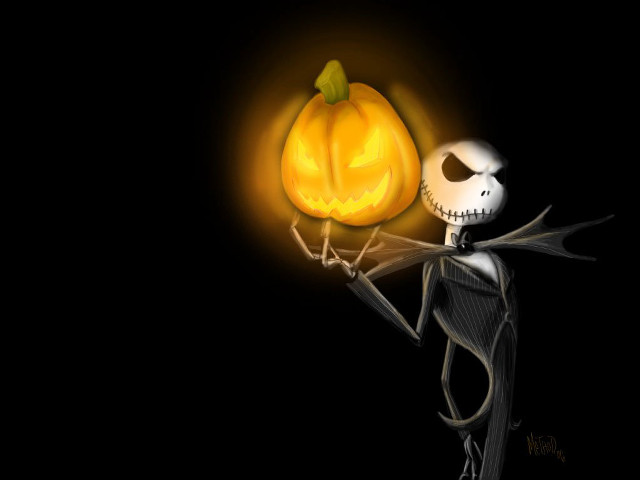 Skeleton jackskellington pumpkin glow gothic free wallpaper for desktop - medium preview image