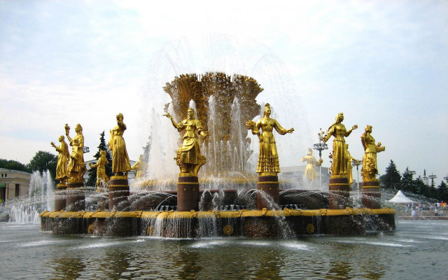 Fountain statues water clouds sky free wallpaper for desktop - medium preview image