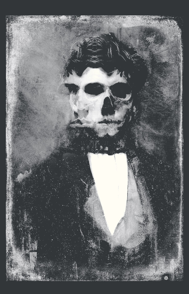 Black white man skull bowtie free wallpaper for mobile - medium preview image