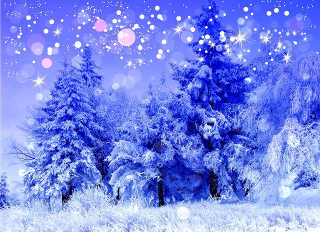 Snowy scene blue sky snowflakes free wallpaper for desktop - medium preview image