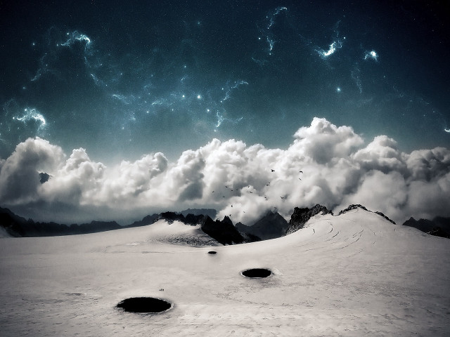 Snowy mountain clouds black holes free wallpaper for desktop - medium preview image