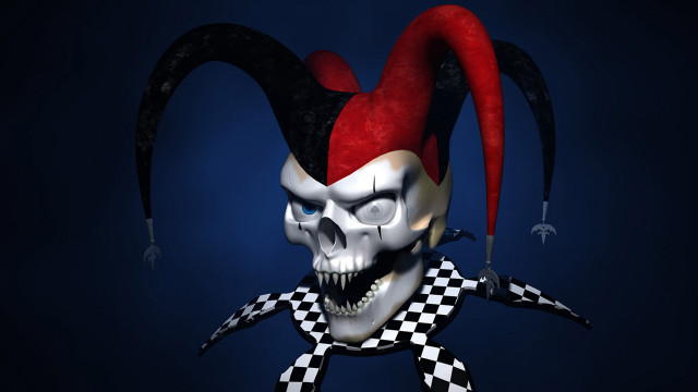 Creepy clown red hat horns free wallpaper for desktop - medium preview image