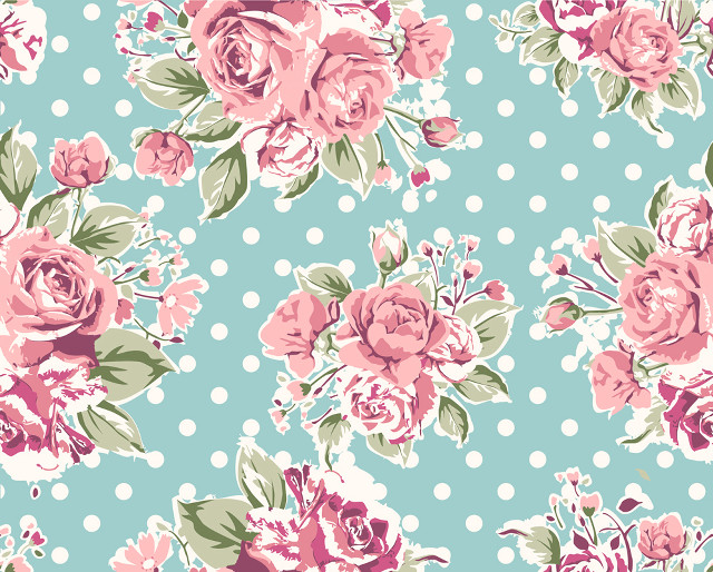Blue pink flowered wallpaper polka #2 free wallpaper for desktop - medium preview image