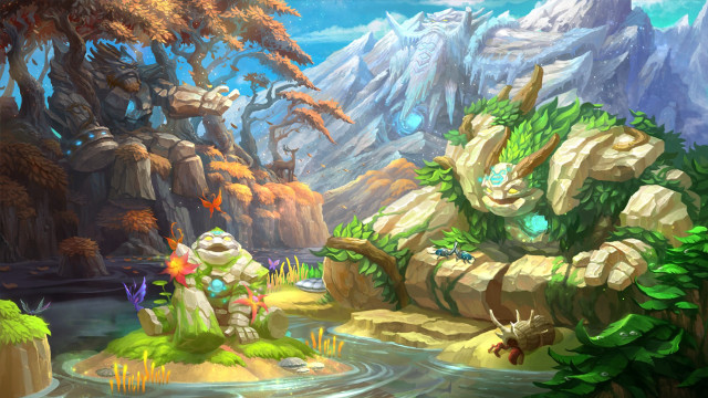 Cartoon mountain lake waterfall forest free wallpaper for desktop - medium preview image