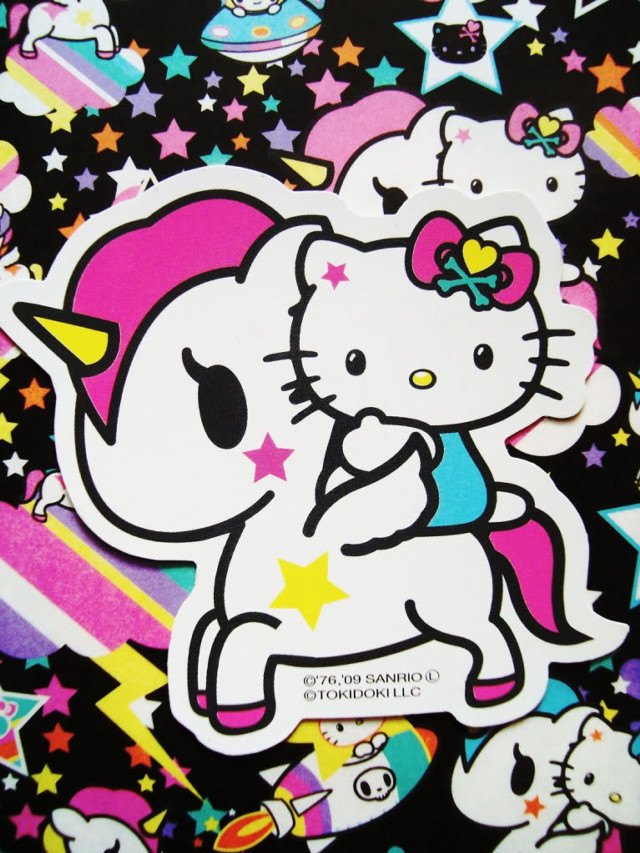 Hello kitty sticker black background free wallpaper for mobile - medium preview image