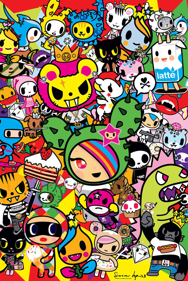 Cartoon characters grouped red background free wallpaper for mobile - medium preview image