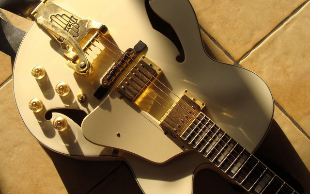 White guitar gold hardware tile free wallpaper for desktop - medium preview image