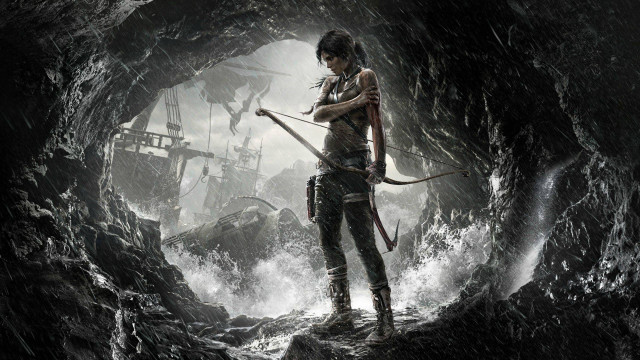 Woman bow arrow cave ship free wallpaper for desktop - medium preview image