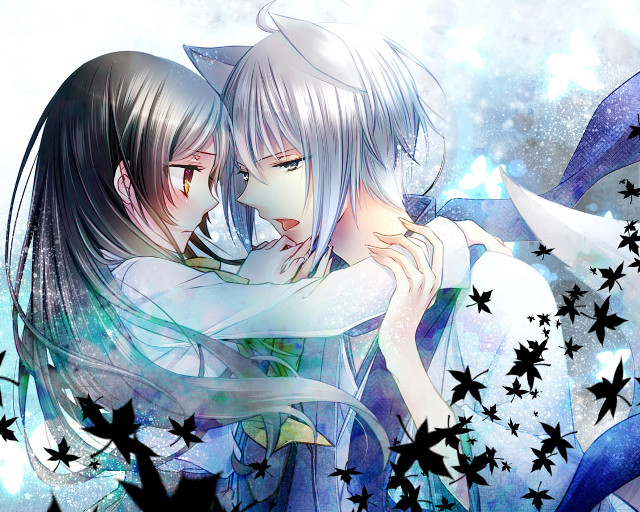 Anime couple hugging stars blue #2 free wallpaper for desktop - medium preview image