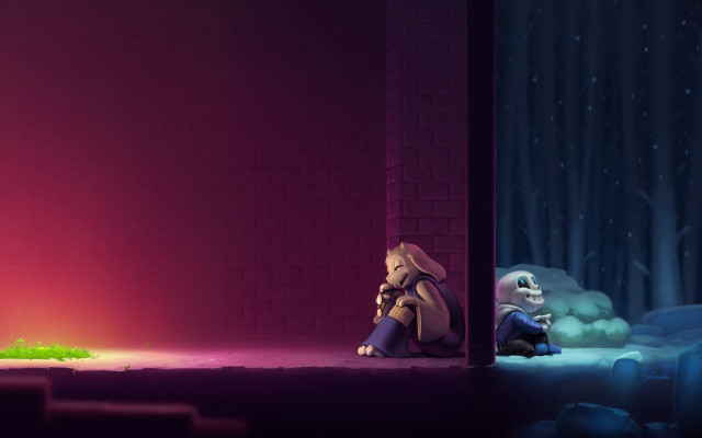 Cartoon character sitting floor brick free wallpaper for desktop - medium preview image