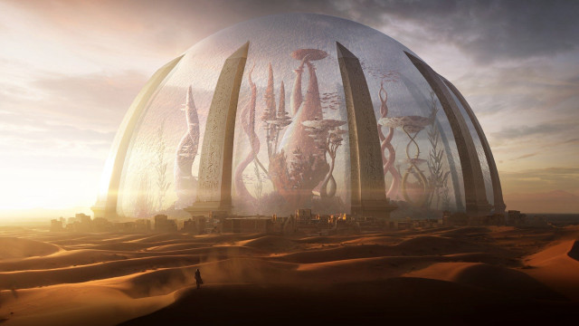 Futuristic city dome desert sky free wallpaper for desktop - medium preview image