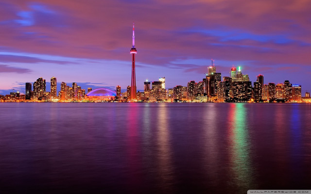 City skyline blue sky purple free wallpaper for desktop - medium preview image