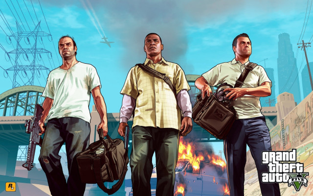Three men briefcases gun city free wallpaper for desktop - medium preview image