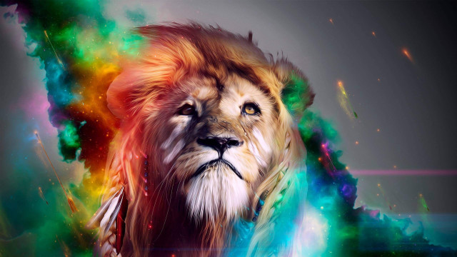 Lion colorful background black white free wallpaper for desktop - medium preview image