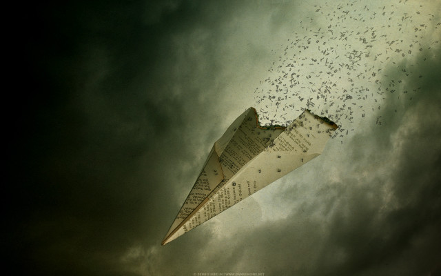 Paper airplane cloudy sky birds free wallpaper for desktop - medium preview image