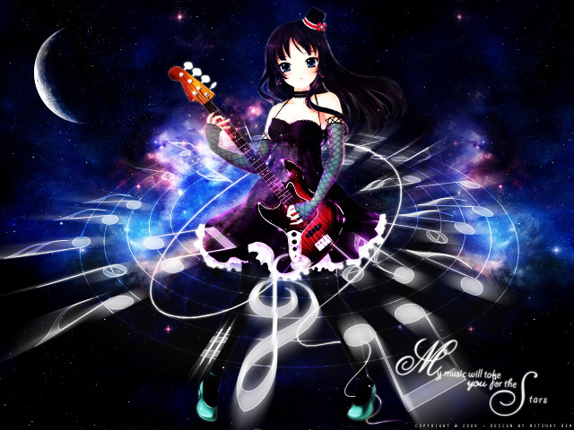 Girl guitar music notes stars free wallpaper for desktop - medium preview image